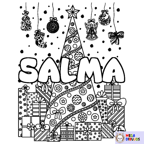 Coloración del nombre SALMA - decorado &aacute;rbol de Navidad y regalos