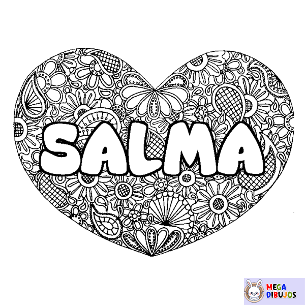 Coloración del nombre SALMA - decorado mandala de coraz&oacute;n