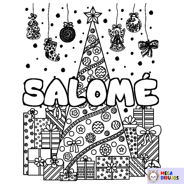 Coloración del nombre SALOM&Eacute; - decorado &aacute;rbol de Navidad y regalos