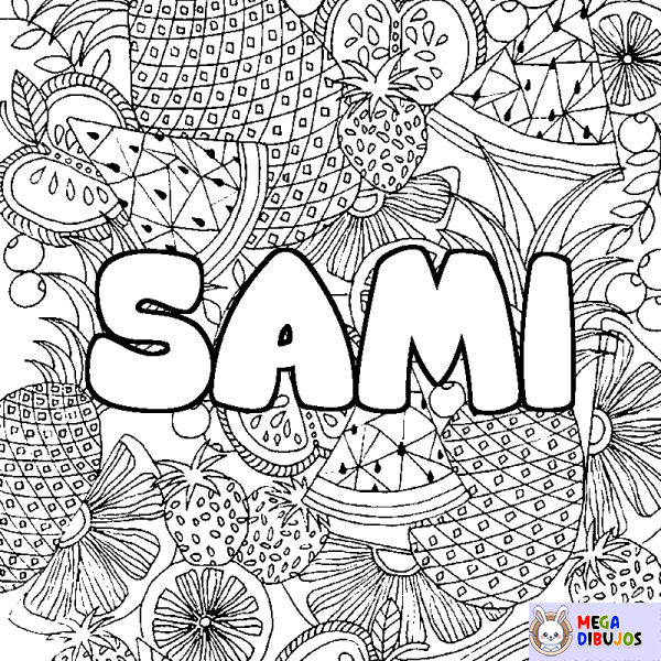 Coloración del nombre SAMI - decorado mandala de frutas