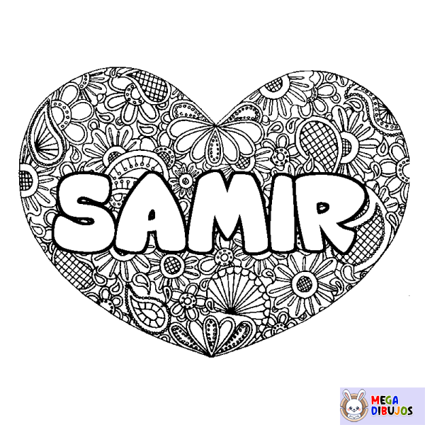 Coloración del nombre SAMIR - decorado mandala de coraz&oacute;n