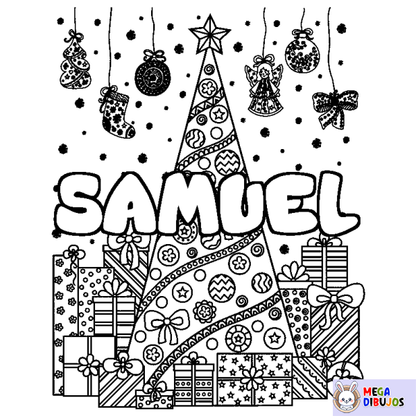 Coloración del nombre SAMUEL - decorado &aacute;rbol de Navidad y regalos