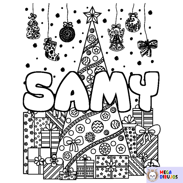 Coloración del nombre SAMY - decorado &aacute;rbol de Navidad y regalos