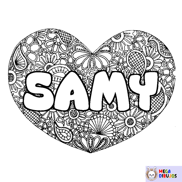 Coloración del nombre SAMY - decorado mandala de coraz&oacute;n