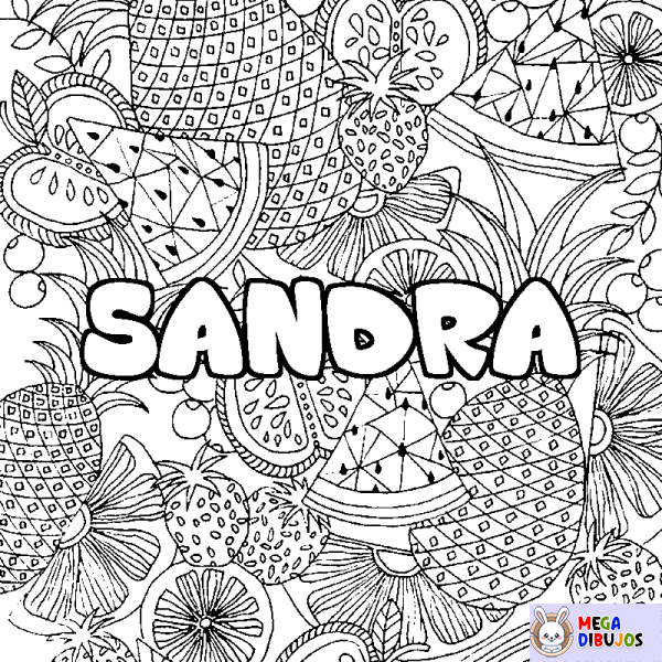 Coloración del nombre SANDRA - decorado mandala de frutas