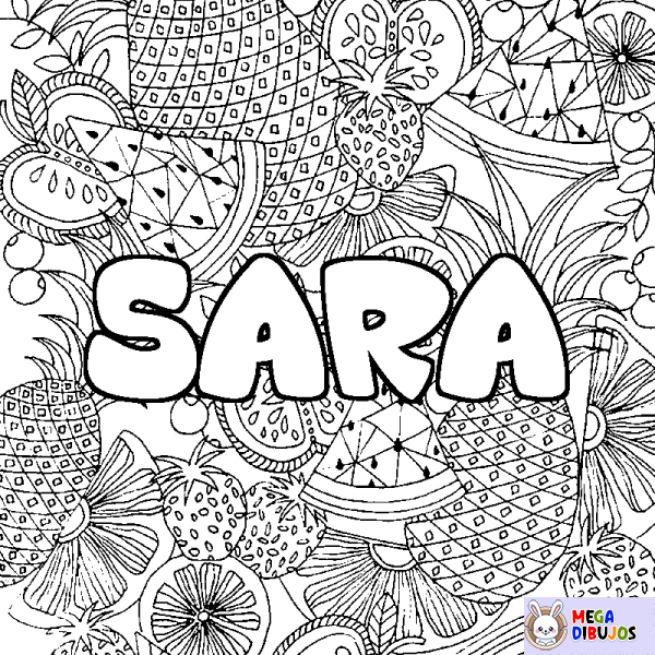 Coloración del nombre SARA - decorado mandala de frutas