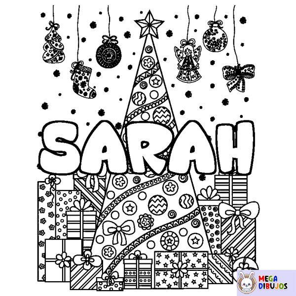 Coloración del nombre SARAH - decorado &aacute;rbol de Navidad y regalos