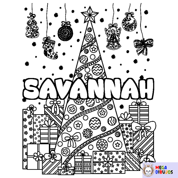 Coloración del nombre SAVANNAH - decorado &aacute;rbol de Navidad y regalos