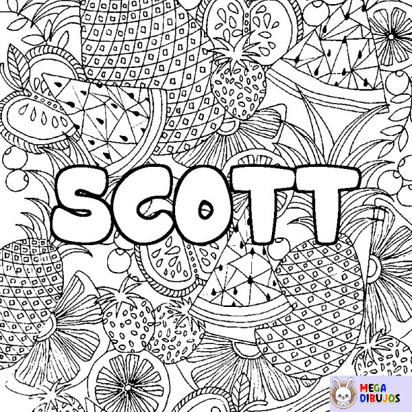 Coloración del nombre SCOTT - decorado mandala de frutas