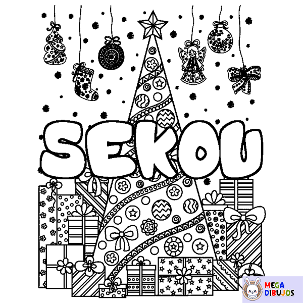 Coloración del nombre SEKOU - decorado &aacute;rbol de Navidad y regalos