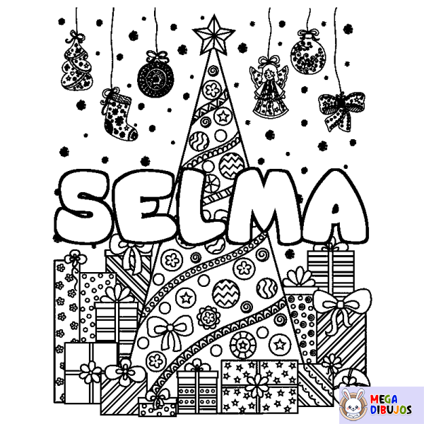 Coloración del nombre SELMA - decorado &aacute;rbol de Navidad y regalos