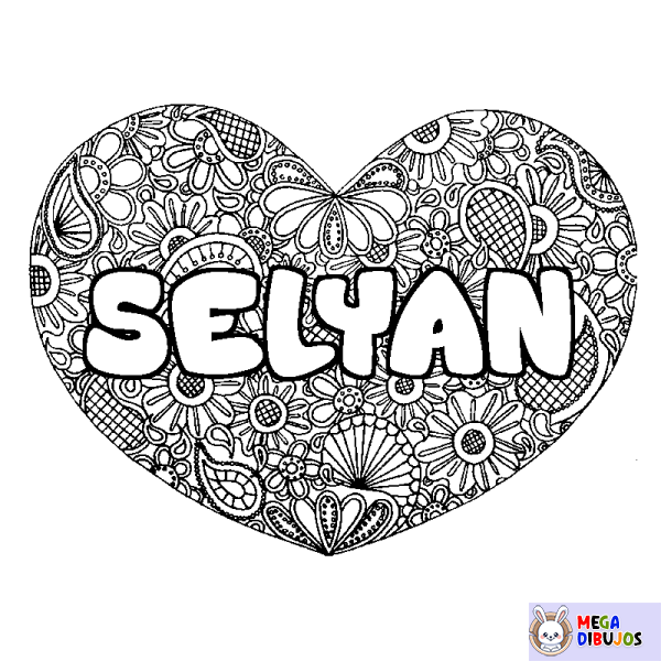 Coloración del nombre SELYAN - decorado mandala de coraz&oacute;n