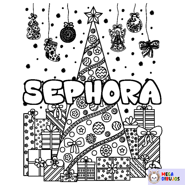 Coloración del nombre SEPHORA - decorado &aacute;rbol de Navidad y regalos