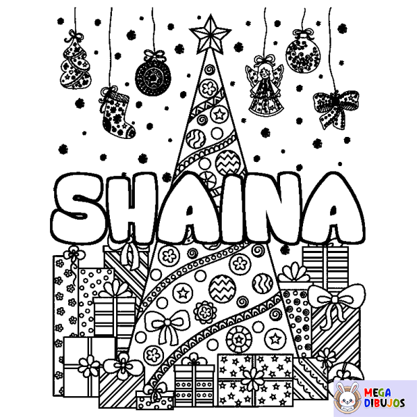 Coloración del nombre SHAINA - decorado &aacute;rbol de Navidad y regalos