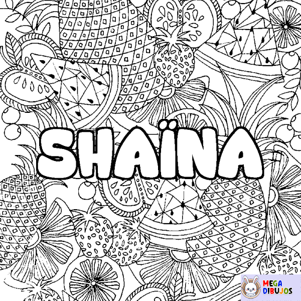 Coloración del nombre SHA&Iuml;NA - decorado mandala de frutas