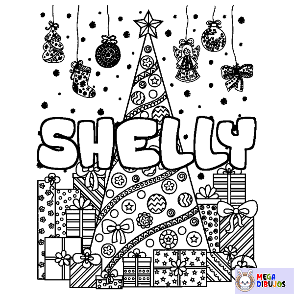 Coloración del nombre SHELLY - decorado &aacute;rbol de Navidad y regalos