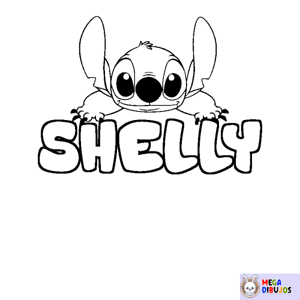 Coloración del nombre SHELLY - decorado Stitch