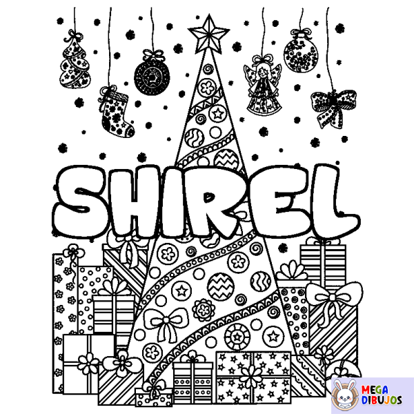 Coloración del nombre SHIREL - decorado &aacute;rbol de Navidad y regalos