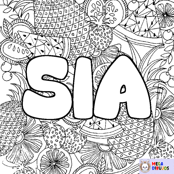 Coloración del nombre SIA - decorado mandala de frutas