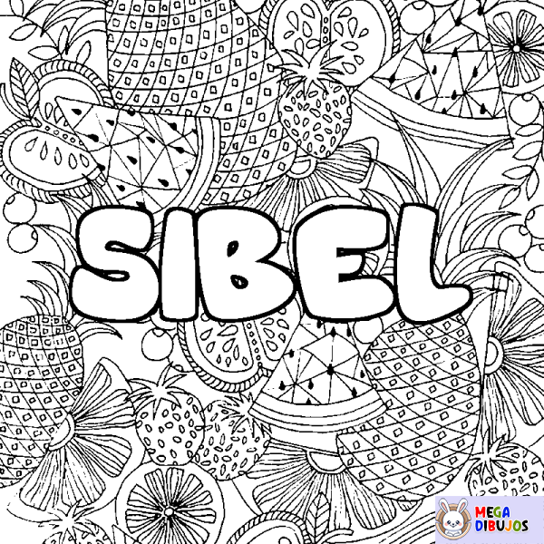 Coloración del nombre SIBEL - decorado mandala de frutas