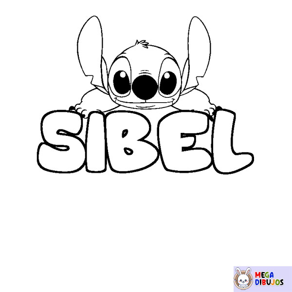 Coloración del nombre SIBEL - decorado Stitch