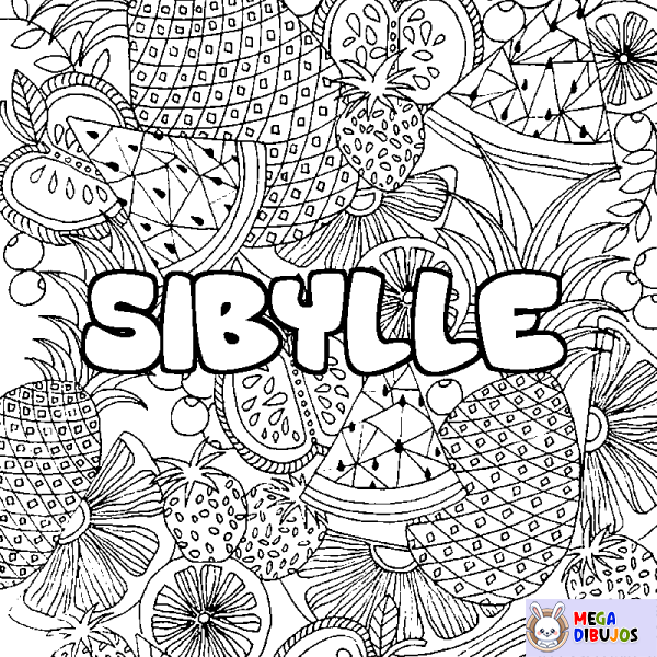 Coloración del nombre SIBYLLE - decorado mandala de frutas