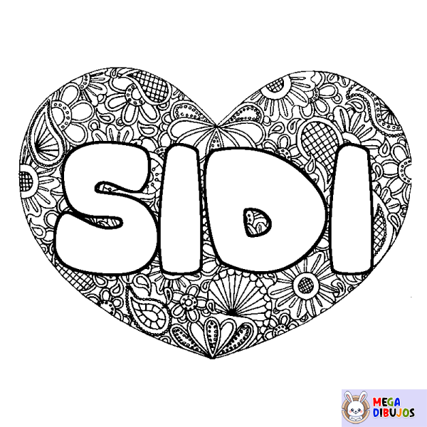 Coloración del nombre SIDI - decorado mandala de coraz&oacute;n