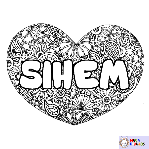 Coloración del nombre SIHEM - decorado mandala de coraz&oacute;n