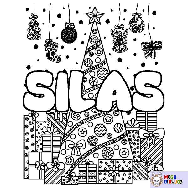 Coloración del nombre SILAS - decorado &aacute;rbol de Navidad y regalos