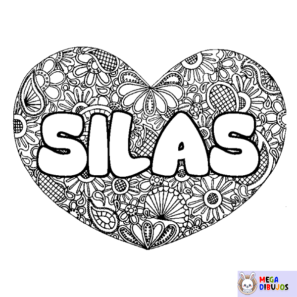 Coloración del nombre SILAS - decorado mandala de coraz&oacute;n