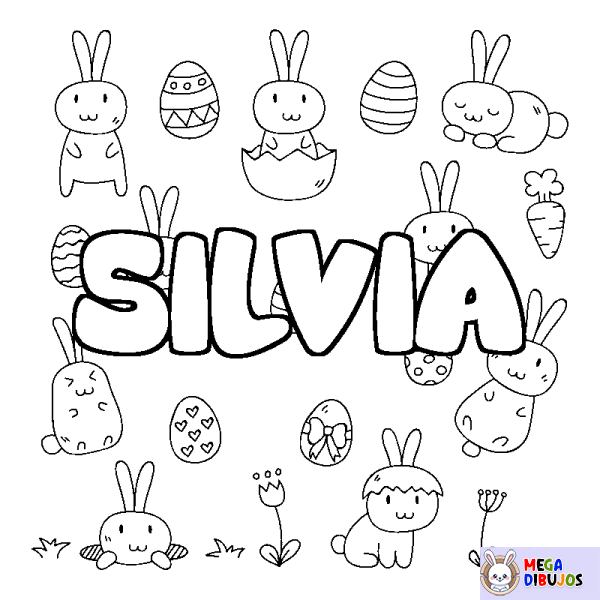 Coloración del nombre SILVIA - decorado Pascua