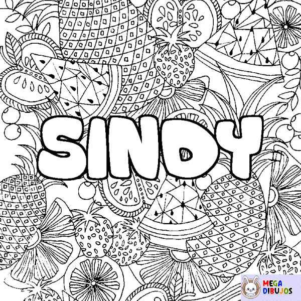 Coloración del nombre SINDY - decorado mandala de frutas