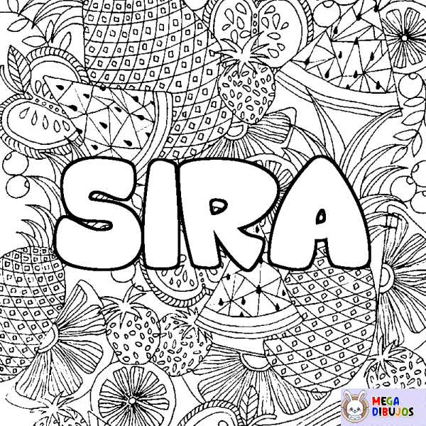 Coloración del nombre SIRA - decorado mandala de frutas