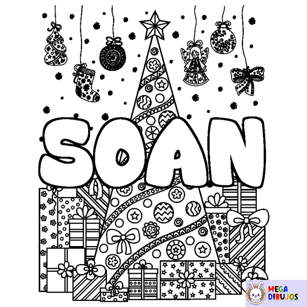 Coloración del nombre SOAN - decorado &aacute;rbol de Navidad y regalos