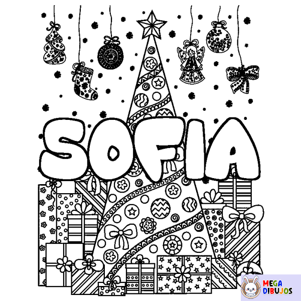 Coloración del nombre SOFIA - decorado &aacute;rbol de Navidad y regalos