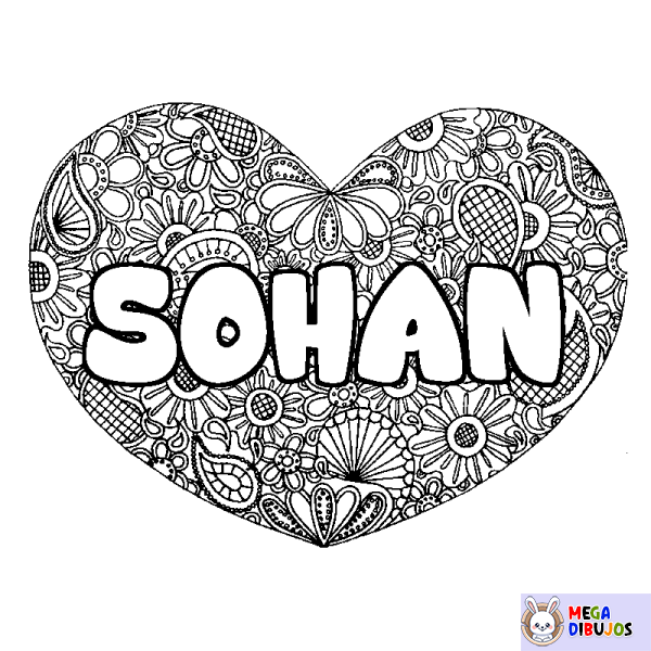 Coloración del nombre SOHAN - decorado mandala de coraz&oacute;n