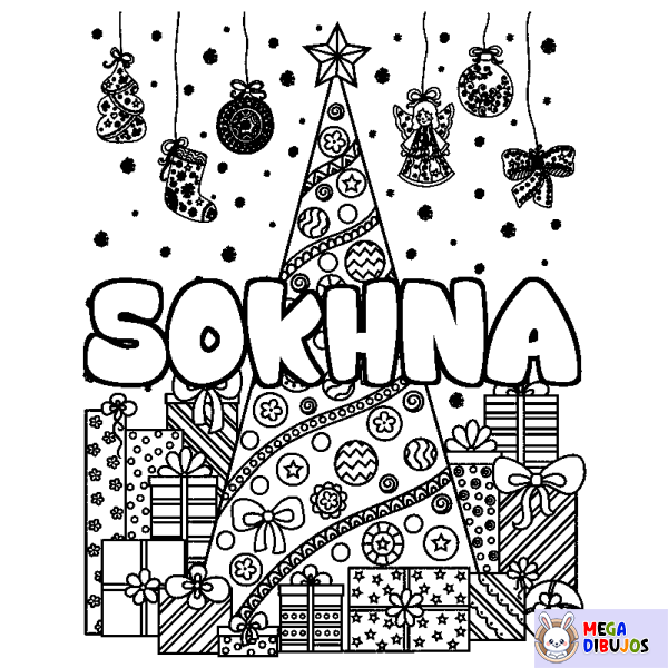 Coloración del nombre SOKHNA - decorado &aacute;rbol de Navidad y regalos