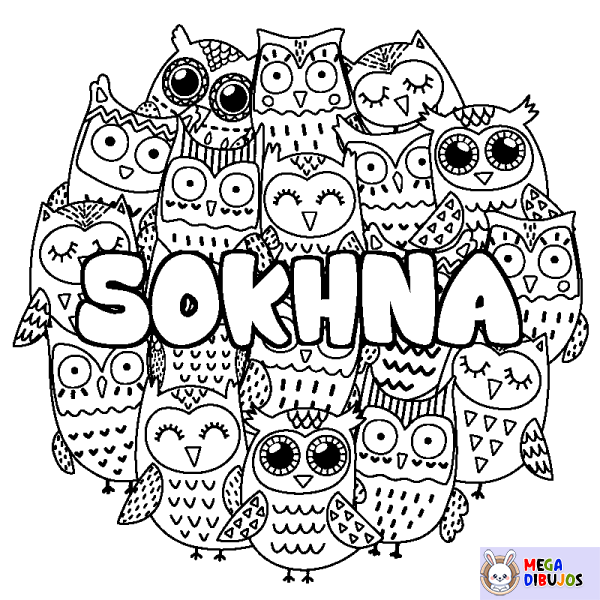 Coloración del nombre SOKHNA - decorado b&uacute;hos