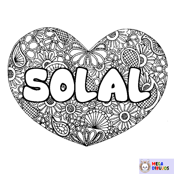 Coloración del nombre SOLAL - decorado mandala de coraz&oacute;n