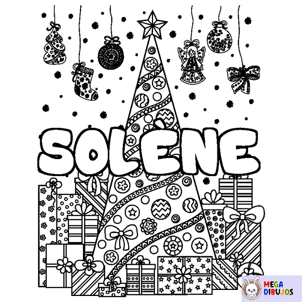 Coloración del nombre SOL&Egrave;NE - decorado &aacute;rbol de Navidad y regalos