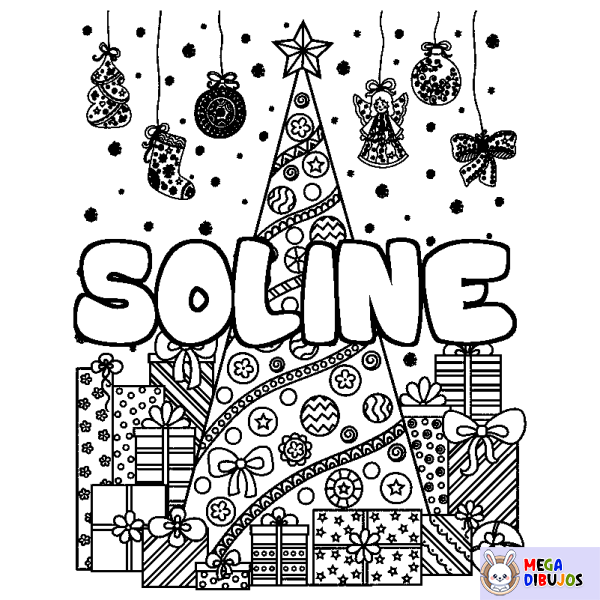 Coloración del nombre SOLINE - decorado &aacute;rbol de Navidad y regalos