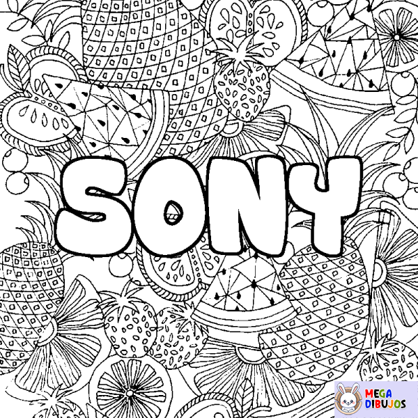 Coloración del nombre SONY - decorado mandala de frutas