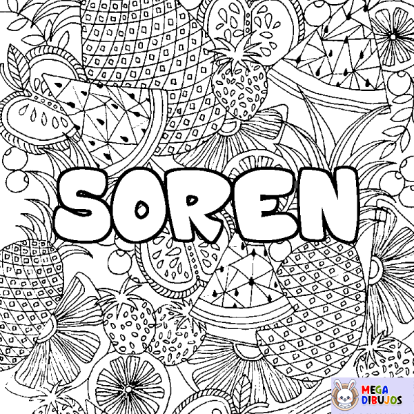 Coloración del nombre SOREN - decorado mandala de frutas