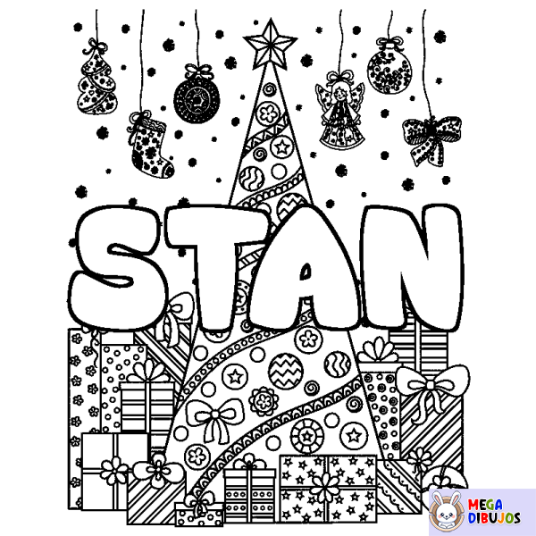 Coloración del nombre STAN - decorado &aacute;rbol de Navidad y regalos