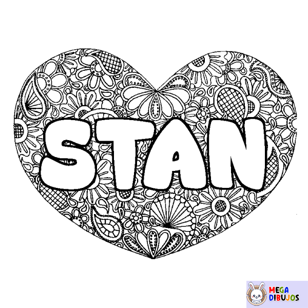 Coloración del nombre STAN - decorado mandala de coraz&oacute;n