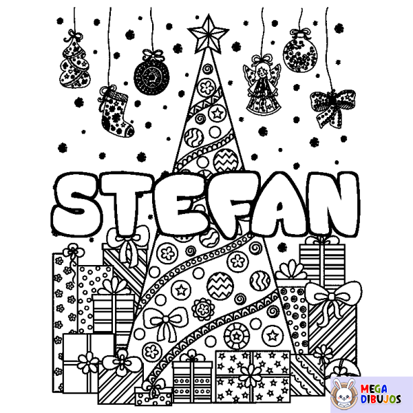 Coloración del nombre STEFAN - decorado &aacute;rbol de Navidad y regalos