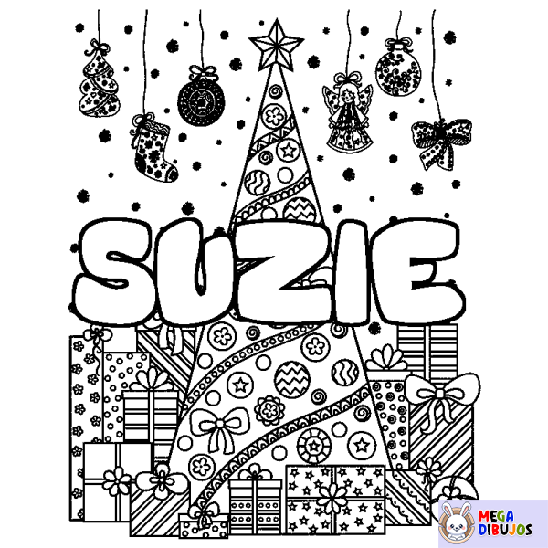 Coloración del nombre SUZIE - decorado &aacute;rbol de Navidad y regalos