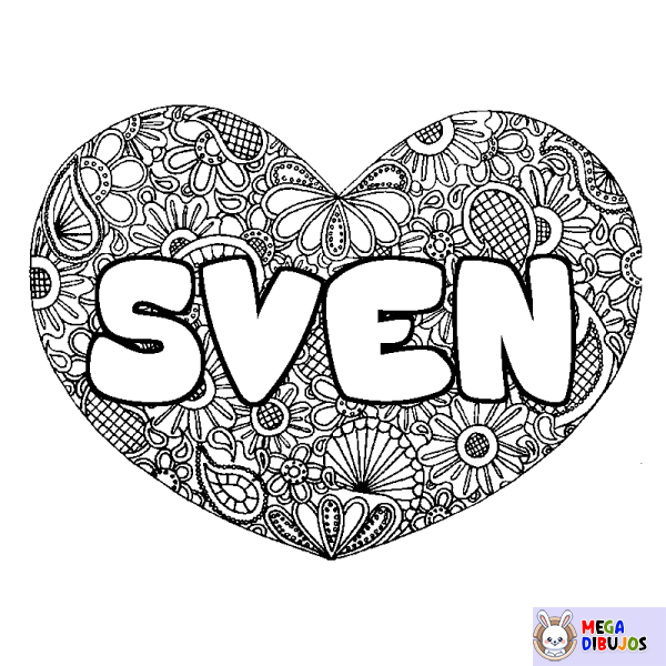 Coloración del nombre SVEN - decorado mandala de coraz&oacute;n