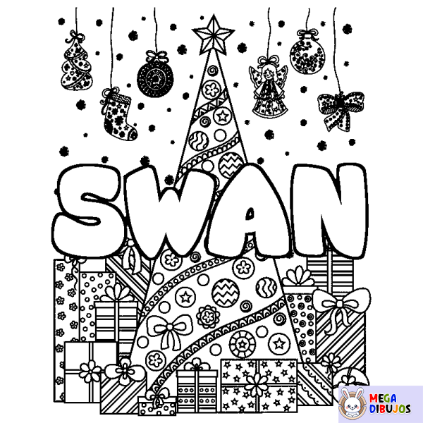 Coloración del nombre SWAN - decorado &aacute;rbol de Navidad y regalos