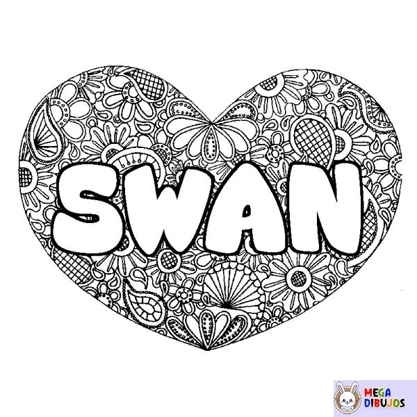 Coloración del nombre SWAN - decorado mandala de coraz&oacute;n